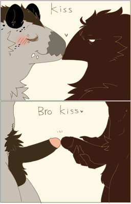 anthro balls black_mane blush blush_lines bros_being_bros duo empty_eyes erection eyes_closed freckled_face freckles fur genitals glans grey_body grey_fur half-closed_eyes hand_on_penis humanoid_genitalia humanoid_penis kissing male male/male mane markings narrowed_eyes penile penis penises_touching pubes simple_background spots spotted_body spotted_fur tan_background text tuft white_eyes lovebuffpg45 wilber_(pegu2726) avian bird corvid hyena mammal oscine passerine comic english_text