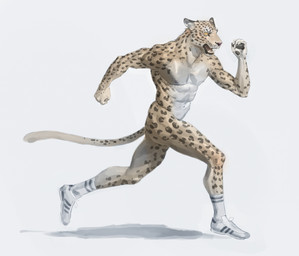 abs anthro biped black_body black_fur clothing countershading footwear fur male mostly_nude muscular muscular_anthro muscular_male navel nipples open_mouth pawpads pecs running shoes side_butt simple_background socks solo spots white_background white_body white_fur yellow_body yellow_eyes yellow_fur pngx felid feline leopard mammal pantherine 2022 absurd_res digital_media_(artwork) hi_res