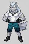 anthro black_nose clothed clothing fur hair kemono looking_at_viewer male muscular muscular_anthro muscular_male scar solo rpbbw canid canine canis mammal wolf 2018 digital_media_(artwork)