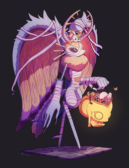 ambiguous_gender anthro antlers biped black_background black_fingernails black_nails black_sclera bucket candy carrying_another chest_tuft clothing colored_nails container costume countershade_torso countershading dessert digitigrade dipstick_tail duo eye_contact feral fingernails fluffy fluffy_tail food fur halloween_bucket halloween_costume head_wings holding_bucket holding_container holding_object holidays horn huge_wings jiangshi_costume lollipop looking_at_another markings maxim_tomato mouthless multicolored_body multicolored_eyes multicolored_fur mummy_costume mummy_wrappings nails neck_tuft on_head orange_body orange_fur partially_clothed_anthro pink_eyes pupils purple_fingernails purple_nails purple_sclera red_body red_fur simple_background size_difference tail tail_markings tan_body tan_fur teal_body teal_eyes teal_fur three-quarter_view trick-or-treating tuft unusual_wing_placement wearing_hat white_body white_fur white_pupils wings y_l_j_n halloween kirby_(series) kirby_and_the_forgotten_land nintendo elfilin fecto_elfilis fecto_forgo alien ambient_arthropod ambient_butterfly ambient_insect chinchilla chinchillid mammal rodent starling_(kirby) 2022 full-length_portrait hi_res japanese_description portrait signature