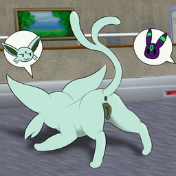 3d_background animal_genitalia animal_vulva anus butt canine_genitalia canine_vulva female feral genitals presenting presenting_hindquarters smug solo surprised tail vulva bitterestball nintendo pokemon canid eeveelution espeon generation_2_pokemon mammal pokemon_(species) shiny_pokemon umbreon 3d_(artwork) absurd_res digital_media_(artwork) hi_res mixed_media