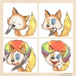 ambiguous_gender clown_makeup duo eyes_closed feral fur open_mouth open_smile smile solo tail wig david_revoy firefox mozilla putting_on_clown_makeup canid canine fox mammal 1:1 meme multiple_scenes