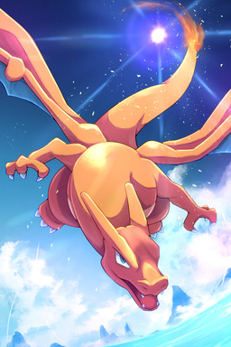 3_fingers 3_toes ambiguous_anthro ambiguous_gender anthro back_wings biped blue_eyes blue_sky claws cloud day fangs feet finger_claws fingers fire flaming_tail flying light membrane_(anatomy) membranous_wings midair mountain multicolored_body multicolored_scales open_mouth orange_body orange_scales orange_tail orange_wings outside pokemon_move pupils red_tongue scales sky snout solo spread_wings tail tan_body tan_scales teal_membrane teal_wings teeth toe_claws toes tongue two_tone_body two_tone_scales two_tone_wings water white_claws wings rumine mythology nintendo pokemon charizard dragon generation_1_pokemon mythological_creature mythological_scalie pokemon_(species) scalie 2025 2:3 hi_res lighting shaded