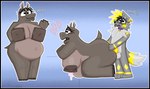 anthro big_nipples blonde_hair collar dialogue duo eyelashes eyewear facial_hair female from_behind_position fur glasses grey_body grey_fur hair heart_symbol knot leaking_milk male male/female milk nipples sex teeth yellow_body yellow_fur zoyeensadart dreamworks madagascar_(series) gloria_(madagascar) zo_(zoyeensadart) canid canine canis common_hippopotamus hippopotamid hybrid hyena mammal wolf hi_res