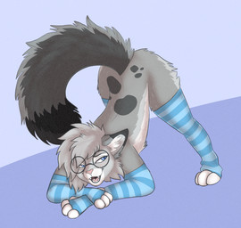 anthro arm_warmers armwear ass_up blue_eyes blush butt clothed clothing coy dipstick_ears dipstick_tail ear_markings eyewear femboy fur glasses grey_body hair head_down head_down_ass_up jack-o'_pose leg_warmers legwear looking_back male markings mostly_nude mostly_nude_anthro mostly_nude_male multicolored_ears open_mouth pattern_armwear pattern_clothing pattern_legwear pink_nose pose presenting presenting_hindquarters raised_tail round_glasses simple_background smile smirk smug solo spots spotted_markings spread_legs spreading striped_armwear striped_clothing striped_legwear stripes tail tail_markings teasing teeth thigh_highs tongue warmers_only emocheeto nixuelle domestic_cat egyptian_mau felid feline felis mammal 2026 digital_media_(artwork) hi_res