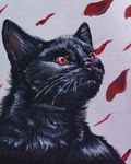 black_body black_fur feral fur male red_eyes simple_background solo whiskers melodyofforest domestic_cat felid feline felis mammal 4:5 acrylic_painting_(artwork) hi_res painting_(artwork) portrait traditional_media_(artwork)