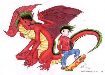 anthro claws clothing crouching duo hair male scales size_difference skateboard text vehicle wings ashkey american_dragon:_jake_long disney mythology jake_long dragon human mammal mythological_creature mythological_scalie scalie 2005 url