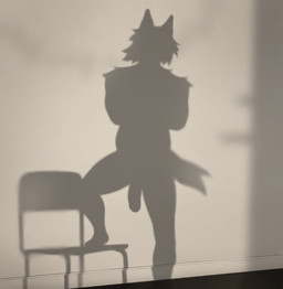 big_penis chair furniture genitals male penis photo pose shadow solo thick_thighs ketvesce canid canine canis domestic_dog mammal absurd_res hi_res