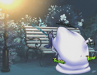 anthro belly bench big_belly black_eyebrows black_hair black_nose bodily_fluids bottomless clothed clothing drooling eyebrows feet fingers flower hair huge_belly hyper hyper_belly jacket lamp male navel night outside plant saliva shrub sitting size_difference sleeping smaller_pred solo sound_effects toes topwear topwear_only vore vowelless vowelless_sound_effect zzz jessicarae random-bard canid canine mammal story story_in_description