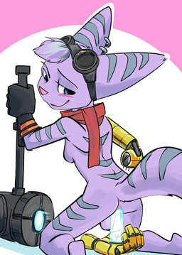 amputee anal anal_masturbation anal_penetration anthro anus backsack balls blue_eyes breasts butt clothing crossgender cybernetic_arm cybernetic_limb dildo dildo_in_ass dildo_insertion dildo_sitting disability ear_piercing ear_ring eyewear eyewear_on_head ftg_crossgender fti_crossgender fur genitals gloves goggles goggles_on_head gynomorph handwear intersex kneeling masturbation mostly_nude object_in_ass penetration piercing prosthetic prosthetic_arm prosthetic_limb purple_body purple_fur rear_view ring_piercing scarf sex_toy sex_toy_in_ass sex_toy_insertion side_boob smile solo toxoglossa ratchet_and_clank sony_corporation sony_interactive_entertainment rivet_(ratchet_and_clank) lombax mammal 2020