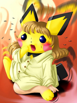 blue_eyes blush bodily_fluids female hair shrinking size_transformation solo sweat sweatdrop transformation edmol nintendo pokemon generation_2_pokemon mammal pichu pokemon_(species) rodent 2005 3:4