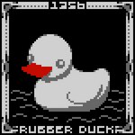 16-bit 1:1 ambiguous_gender bath_toy beak black_background border digital_media_(artwork) duckonaut english_text feral floating grey_border grey_text inanimate_object number pixel_(artwork) restricted_palette rubber_duck scp-1356 scp_foundation simple_background solo text water