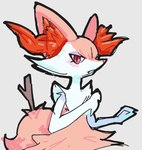 ambiguous_gender anthro chest_tuft fangs female fur inner_ear_fluff orange_body orange_fur red_eyes solo stick_in_tail tail teeth tuft theclasp nintendo pokemon braixen canid canine generation_6_pokemon mammal pokemon_(species) sketch