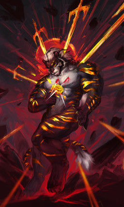 abstract_background anthro black_body blood bodily_fluids claws destruction detailed_background flower flying fur male melee_weapon muscular muscular_anthro muscular_male nipples nude petals plant red_body red_eyes rose_(flower) rose_petals solo striped_body striped_fur stripes sword weapon white_body white_fur yellow_body yellow_fur drunk_ferret felid feline mammal pantherine tiger absurd_res detailed hi_res