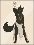 2018 anklet anthro anubian_jackal canid canine canis femboy fuzzikayu hi_res jackal jewelry looking_at_viewer male mammal necklace rilohn simple_background solo staff
