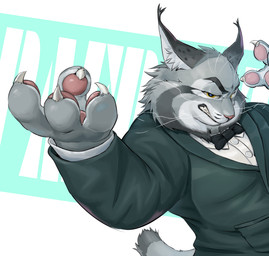 anthro bow_tie claws clothing fur grey_body grey_fur male paws solo suit reservation_art disney zootopia pawbert_lynxley canada_lynx felid feline lynx mammal hi_res