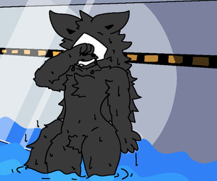 against_surface anthro bodily_fluids covering covering_face crying glass hand_on_glass heartbreak male on_glass sad sobbing solo solo_focus tears water wide_hips window fallonheels changed_(video_game) puro_(changed) canid canine canis mammal wolf hi_res