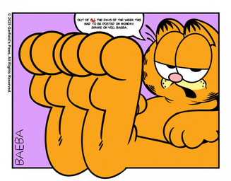 3_toes anthro black_striped_fur breaking_the_fourth_wall comic_panel feet foot_fetish foot_focus fur looking_at_viewer male narrowed_eyes orange_body orange_fur paws pink_nose solo speech_bubble striped_body striped_fur stripes style_emulation text toes unimpressed baeba garfield_(series) nickelodeon garfield_the_cat 2025 digital_drawing_(artwork) digital_media_(artwork) english_description english_text hi_res