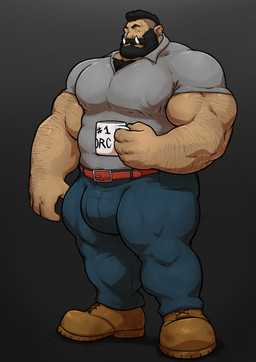 5_fingers arm_hair barazoku beard belt biceps big_bulge big_muscles black_hair body_hair boots bottomwear bulge chest_hair clothing denim denim_bottomwear denim_clothing ear_piercing facial_hair fingers footwear green_eyes hair hairy huge_bulge huge_muscles humanoid_pointy_ears jeans looking_at_viewer male muscular muscular_arms muscular_humanoid muscular_male muscular_thighs mustache not_furry pants pecs piercing pointy_ears shirt shoes simple_background solo standing tan_body tan_skin tight_clothing topwear tusks grisser humanoid orc 2019 absurd_res hi_res