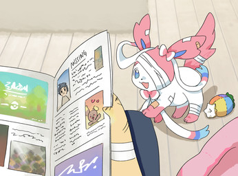 ambiguous_gender anthro band-aid bandage bed black_nose blue_eyes detailed_background duo feral first_person_view fur furniture male newspaper open_mouth paws pink_body pink_fur scar toy white_body white_fur wounded aishasoup nintendo pokemon buneary eeveelution generation_2_pokemon generation_4_pokemon generation_6_pokemon human mammal pokemon_(species) sylveon typhlosion 2025 hi_res