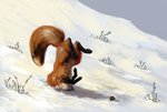 ambiguous_gender duo fail feral fluffy fluffy_tail fur grass head_in_snow hunting leg_markings markings orange_body orange_fur outside plant snow socks_(marking) tail winter 28gooddays badday28 canid canine fox mammal rodent