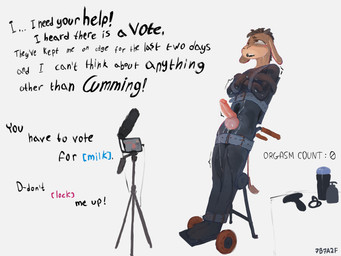anthro balls bdsm bdsm_gear bdsm_outfit belt bodily_fluids bound brown_body brown_fur camera clothing desperation dripping edging electronics erection femboy full_balls fur genital_fluids genitals humanoid_genitalia humanoid_penis latex latex_clothing latex_skinsuit leaking_precum male open_mouth penis phone precum precum_drip recording restraints simple_background skinsuit solo standing straitjacket straps submissive submissive_anthro submissive_male text tight_clothing white_background 7b7a2f bovid caprine goat mammal absurd_res english_text hi_res