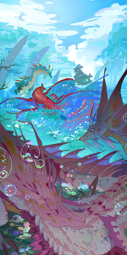 bubble detailed_background feral group open_mouth red_body red_scales scales sky trio nslacka capcom monster_hunter lagiacrus leviathan_(mh) mizutsune uth_duna absurd_res colored hi_res