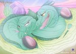 big_pussy duo female feral genitals green_body heterochromia looking_at_viewer presenting pussy tongue tongue_out albinoart disney the_little_mermaid_(1989) flotsam_(disney) jetsam_(disney) eel fish marine moray_eel 2018 absurd_res hi_res