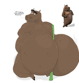 anthro belly big_butt black_eyebrows brown_body butt eyebrows half-closed_eyes looking_back male mature_anthro mature_male narrowed_eyes nipples rear_view simple_background small_tail solo tail text unibrow white_background animehikaridesu dreamworks madagascar_(series) moto_moto common_hippopotamus hippopotamid mammal 2023 digital_drawing_(artwork) digital_media_(artwork) english_description english_text hi_res reference_image