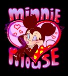 2017 alpha_channel anthro black_body black_fur blue_eyes cigarette clothed clothing digital_media_(artwork) disney dress female fur hair heart_background heart_symbol holding_object looking_at_viewer mammal minnie_mouse mouse murid murine one_eye_closed open_mouth pink_background pink_nose rodent simple_background smile solo standing tail teeth text topwear transparent_background vampiremeerkat wink winking_at_viewer