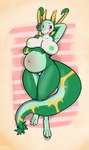 anthro anthrofied areola belly big_belly big_breasts blush breasts female flustered green_areola green_body green_nipples lying navel nipples nude on_back outie_navel pokemorph pose pregnant pregnant_anthro pregnant_female red_eyes sand smile solo tail thick_thighs towel dima_(artist) nintendo pokemon rose_(n4ckl3) generation_5_pokemon pokemon_(species) serperior absurd_res colored hi_res