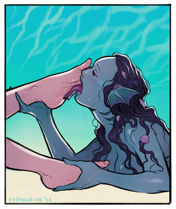 ambiguous_gender ambiguous_human ankle_grab biped black_hair blue_body blue_fin blue_lips blue_membrane blue_skin blush blush_lines border breasts disembodied_foot duo ear_fins eyelashes faceless_ambiguous faceless_character faceless_human feet female female/ambiguous female_humanoid fin foot_fetish foot_grab foot_lick foot_play forked_tongue gills grey_eyes hair half-closed_eyes human_on_humanoid humanoid_feet interspecies leg_grab licking lips long_hair medium_breasts membrane_(anatomy) nails narrowed_eyes neck_gills palms plantar_flexion plantigrade purple_tongue seashell seashell_in_hair shell side_view soles split_form teeth toenails toes tongue tongue_out water webbed_hands wet_hair white_border softending animal_humanoid human humanoid humanoid_merfolk mammal marine marine_humanoid merfolk 2025 dated digital_media_(artwork) hi_res shaded signature