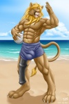 abs animal_genitalia animal_penis anthro athletic balls barefoot beach biceps big_penis biped black_penis blonde_hair blue_eyes bottomwear brown_body brown_fur bulge claws clothed clothing detailed_background equine_genitalia equine_penis erection fangs feet flared_penis fur genitals hair huge_penis hyper hyper_genitalia hyper_penis long_penis male mismatched_animal_penis mismatched_genitalia mismatched_penis muscular muscular_anthro one_eye_closed open_mouth outside pecs penis penis_poking_out penis_through_leghole pink_nose pose pubes sand sea seaside shorts simple_background sky solo suit swimwear tan_body tan_fur teeth toe_claws tongue topless vein veiny_penis water wink kazat kubwa felid mammal 2012 2:3 digital_drawing_(artwork) digital_media_(artwork)