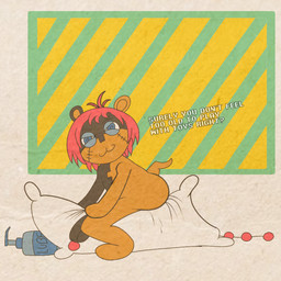 abstract_background anthro ball_gag bdsm big_butt bondage bound butt cute_pose dialogue ears_up female gag hair holding_object looking_at_viewer multicolored_body pillow pink_hair plushie romantic seductive seductive_talk simple_background sitting sitting_on_pillow smile solo stitched_body tail text textured textured_background two_tone_body vintage zipatones lacasadelosdibujosua bandai_namco digimon digimon_beatbreak toei_animation digimon_(species) inanimate_object living_toy ludomon 1:1 colored digital_drawing_(artwork) digital_media_(artwork) english_text