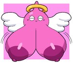 areola big_breasts blush breasts eyes_closed female halo huge_breasts hyper hyper_breasts nipples not_furry pink_areola pink_body solo white_eyes wings slem dragon_quest square_enix angel_slime goo_creature slime_(blob) slime_(dragon_quest) 2024 digital_media_(artwork) low_res