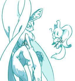 ambiguous_gender anthro antlers apron apron_only big_ears biped bipedal_feral blush blush_lines butt chest_tuft clothing digitigrade duo featureless_crotch feral fingernails fluffy fluffy_tail fur head_wings horn huge_wings looking_at_viewer looking_back looking_back_at_viewer mouthless nails neck_tuft notched_ear pupils question_mark semi-anthro simple_background size_difference tail teal_body teal_fur tuft unusual_wing_placement white_background wings 0olqplo0 kirby_(series) kirby_and_the_forgotten_land nintendo elfilin fecto_elfilis alien chinchillid mammal rodent starling_(kirby) digital_drawing_(artwork) digital_media_(artwork) monochrome male_(lore)