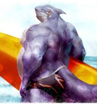 anthro back_muscles biceps blue_body blue_skin blue_tail butt clothing facial_scar holding_object holding_surfboard looking_back male multicolored_body multicolored_scales musclegut muscular muscular_anthro muscular_male scales scar sea shirtless sky slightly_chubby slightly_chubby_anthro slightly_chubby_male solo surfboard swimming_trunks swimwear tail toothy_grin triceps two_tone_body two_tone_scales water white_body white_skin 1393_noam no-zp lifewonders tokyo_afterschool_summoners typhon_(tas) cetacean dolphin fish hybrid mammal marine oceanic_dolphin orca shark toothed_whale 2021 hi_res