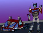 absurd_res blue_sclera cel_shading cybertron digital_drawing_(artwork) digital_media_(artwork) fist hasbro hi_res machine male metallic_body optimus_prime rhpenguin robot shaded simple_background standing takara_tomy transformers truck_(vehicle) vehicle wheel white_eyes