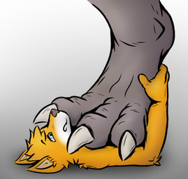 3_toes anthro blue_eyes claws duo extreme_size_difference feet foot_fetish foot_focus foot_grab frown fur male male/male simple_background size_difference soles stomped stomping toe_claws toes underfoot white_body white_fur yellow_body yellow_fur kiwifizz canid canine dinosaur fox mammal prehistoric_species reptile scalie true_fox hi_res