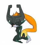 anus blush butt female gaping gaping_anus genitals hair_hand heart_symbol inviting kneeling looking_back markings not_furry prehensile_hair presenting presenting_hindquarters pussy red_eyes simple_background sitting smile solo spread_anus spreading text kemonon nintendo the_legend_of_zelda twilight_princess midna humanoid twili 2008 japanese_text