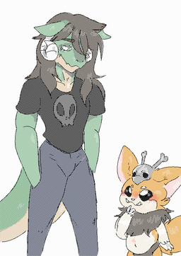 anthro bone bottomwear brown_body brown_fur chest_tuft clothed clothing curled_horn denim denim_bottomwear denim_clothing duo fur green_body hair horn jeans loincloth long_hair looking_at_another male orange_body orange_fur pants shirt simple_background size_difference skull t-shirt topwear tuft tusks white_background boysoup league_of_legends mythology riot_games tencent gnar_(lol) sherlock_(y0urd3sir3) dragon mammal mythological_creature mythological_scalie scalie yordle animated digital_media_(artwork)