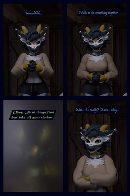 anthro arm_warmers armwear blue_body blue_eyes blue_fur blurred_character bottomwear clothing collar dialogue female fur green_body hoodie male shorts shower text topwear white_body white_fur yellow_eyes flauntingfornication european_mythology mythology dragon kobold mythological_creature mythological_scalie scalie western_dragon wyvern 2:3 3d_(artwork) absurd_res comic digital_media_(artwork) english_text hi_res daughter_(lore) father_(lore) parent_(lore)
