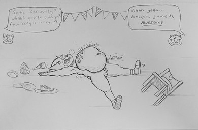 anthro belly big_belly birthday_cake birthday_party bloated cake chair clothing dessert dialogue dish dizzy dizzy_eyes featureless_crotch female food footwear furniture glorp groan groaning_belly group hat headgear headwear huge_belly ice_cream inflated_belly inflation male messy_eater messy_fur navel no_genitals offscreen_character overeating party_hat rumbling_stomach shoes sound_effects speech_bubble stuffing trio weight_gain blubberbuck sega sonic_the_hedgehog_(series) sonic_the_hedgehog eulipotyphlan hedgehog mammal hi_res monochrome traditional_media_(artwork)