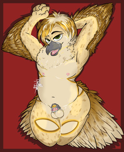 anthro bedroom_eyes belly chastity_cage chastity_device hands_behind_head male narrowed_eyes nipple_piercing nipples piercing raised_arm seductive slightly_chubby solo tongue tongue_piercing chilltepe rye_owl_(character) avian bird owl absurd_res half-length_portrait hi_res portrait