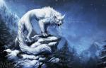 amazing_background bracelet detailed_background fangs feet feral forest fur hindpaw jewelry mane mountain occult_symbol paws pentacle plant snow solo storm symbol teeth tree white_body white_fur winter whiluna felid mammal unknown_species blue_theme detailed light_theme