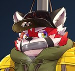 anthro baseball_cap blush bodily_fluids clothing duct_tape_gag fur gag hat headgear headwear hoodie male red_body red_fur slightly_chubby solo tears topwear young hamagiato lifewonders tokyo_afterschool_summoners zhurong_(tas) ailurid mammal red_panda