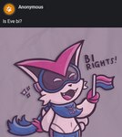 anthro bisexual_pride_colors blue_scarf bottomwear butt_wings cheek_tuft clothing cute_fangs eyewear facial_tuft fangs female flag flag_(object) fur goggles holding_flag holding_object lgbt_pride pink_body pink_fur pride_color_flag pride_colors scarf shorts simple_background smile solo spandex spandex_shorts sparkles teeth tight_bottomwear tight_clothing tight_shorts tuft unusual_wing_placement wings maskedfurry curious_cat nintendo pokemon eve_(maskedfurry) generation_5_pokemon legendary_pokemon pokemon_(species) victini absurd_res hi_res