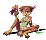2016 2_toes absurd_res alien anthro anus avian avian_(starbound) barefoot beak bedroom_eyes bird breasts brown_body brown_feathers chest_tuft claws clitoral_hood duo erect_nipples fan_character feathers feet female feral genitals goshaag half-closed_eyes hi_res holding_object looking_at_viewer narrowed_eyes navel nipples non-mammal_breasts non-mammal_nipples open_mouth open_smile presenting presenting_pussy purple_eyes pussy pussy_floss ribbons ruby_rustfeather_(nakuk) seductive simple_background smile spread_legs spreading starbound talons toe_claws toes tongue tuft white_background wrapped