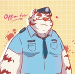 anthro belly clothing eyewear fur glasses kemono male necktie overweight overweight_male police police_hat police_uniform shirt solo topwear uniform white_body white_fur furball_shirokm felid mammal pantherine tiger 2020 hi_res