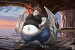 2_horns anthro belly belly_overhang big_belly big_moobs big_tail blue_eyes brown_hair cave clothed clothing detailed_background duo exposed_belly fully_clothed grey_body grey_scales hair hand_on_belly horn huge_belly hyper_pear male membrane_(anatomy) membranous_wings moobs morbidly_obese morbidly_obese_male muffin_top muscular_tail obese obese_male overweight overweight_male pear-shaped_figure scales tail tattoo tattoo_on_wing thick_neck thick_tail thick_thighs tuft wide_hips wing_tattoo wings biglovealicia european_mythology mythology dragon mythological_creature mythological_scalie scalie western_dragon 2023 full-length_portrait hi_res portrait shaded signature soft_shading